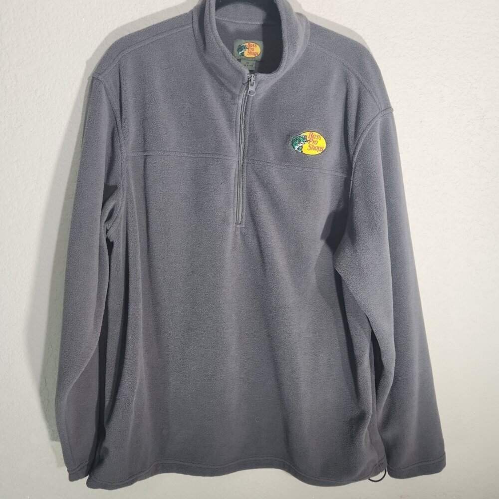 Bass Pro Shops Pullover Sweater Gray Quarter-Zip drawstring Long-Sleeve Fleece